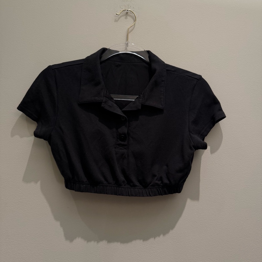 ALO Yoga Black Cropped Prestige Polo Top/ Shirt Womens Size Small - Picture 4 of 8